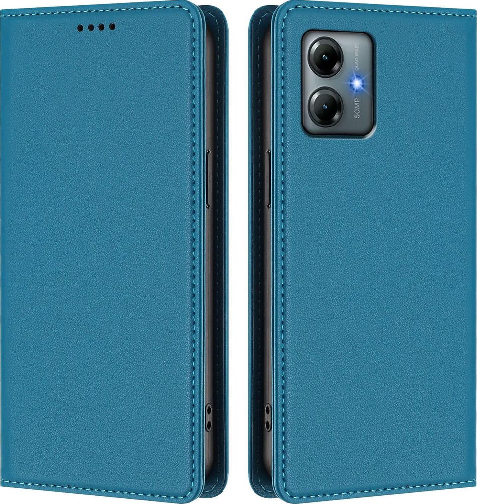 Handyhülle für Motorola Moto G Power 2025/G Play 2025, Kunstleder Klapphülle Stoßfeste Magnetische Hülle mit Ständer Blau