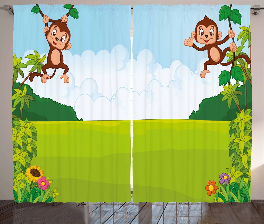 Rideau à boucles et crochets avec imprimé singes rustiques 280x225 cm