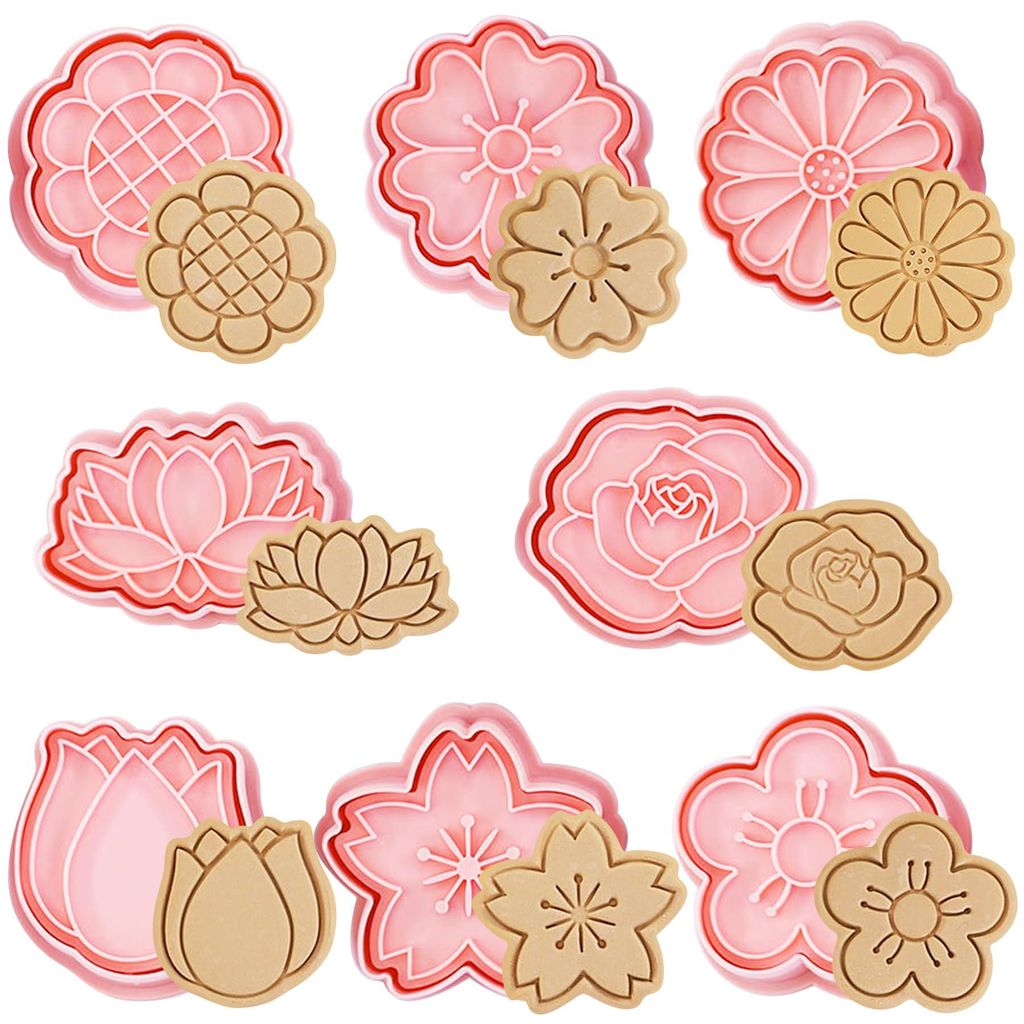 8-teiliges Set blumenförmiger Ausstechformen, Keksstempel, 3D-Cartoon-Ausstechformen, Ausstechformen für Kinder, Ausstechformen für selbstgemach...