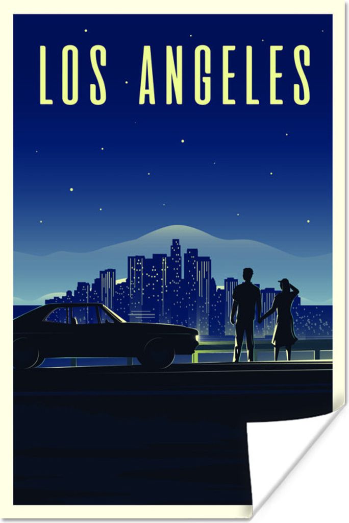 MuchoWow Poster Illustration von Los Angeles bei Nacht 20x30 cm - Papierdruck