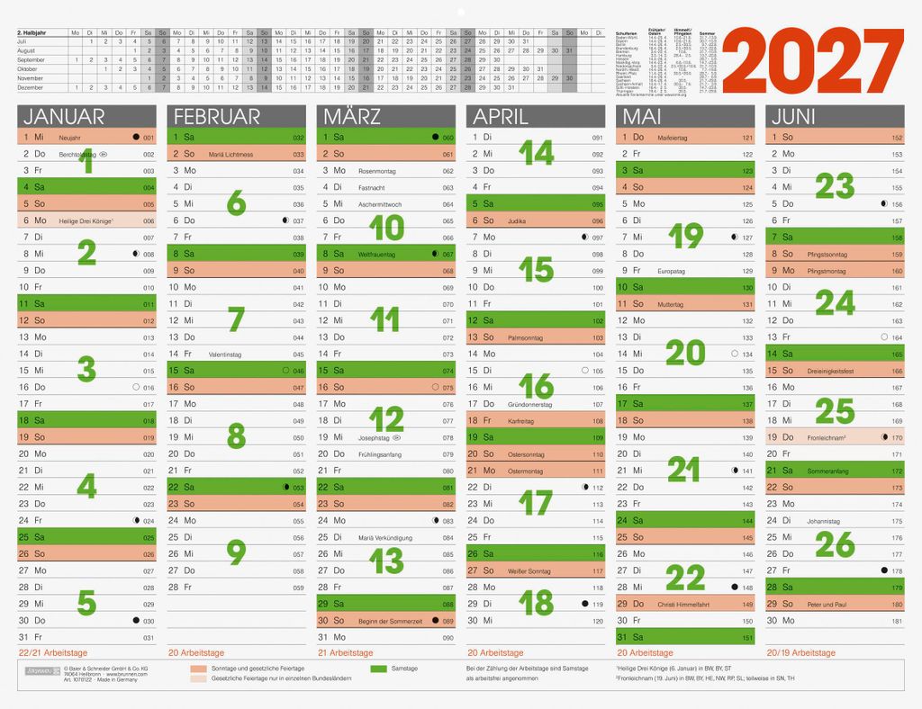 BRUNNEN Tafelkalender 65x50cm 1S/6Monate