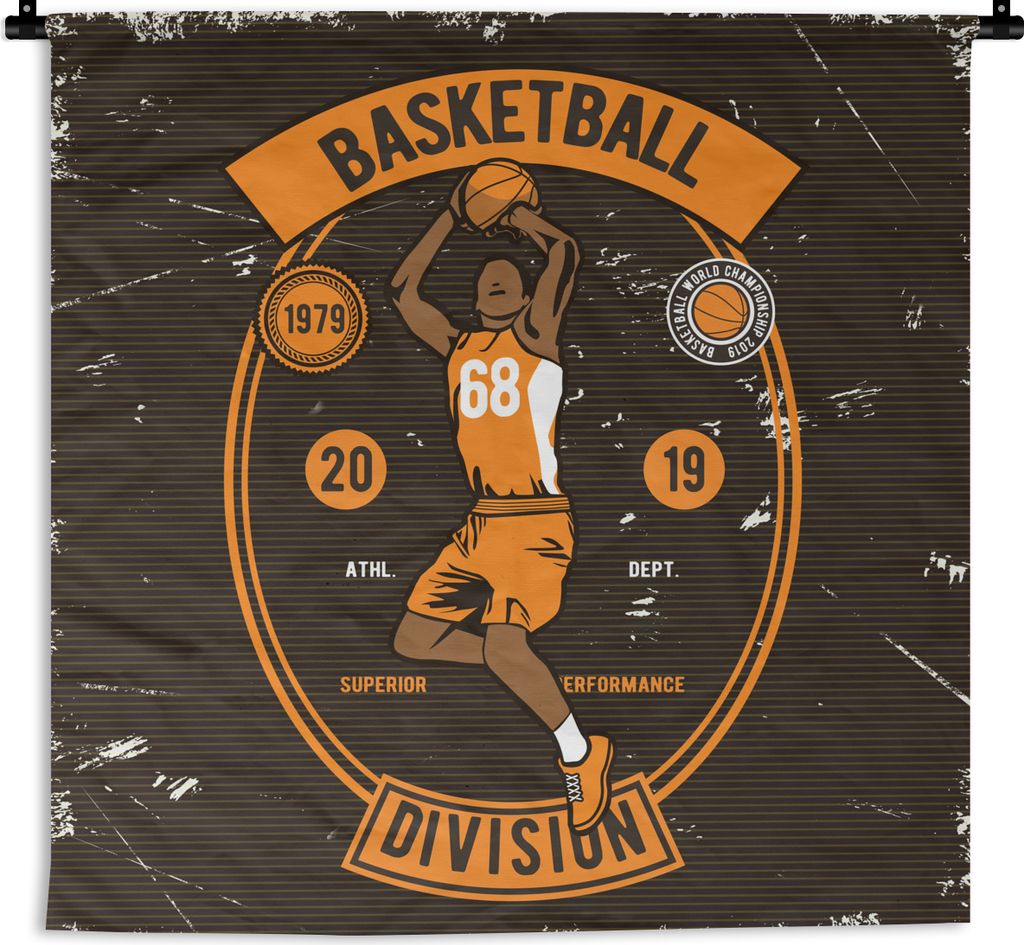 MuchoWow Wandteppich Wandbehang Mancave - Basketball - Sport - Vintage - Orange 120x120 cm Tapisserie Dekoration Wandtuch - Modern - Baumwollgewebe