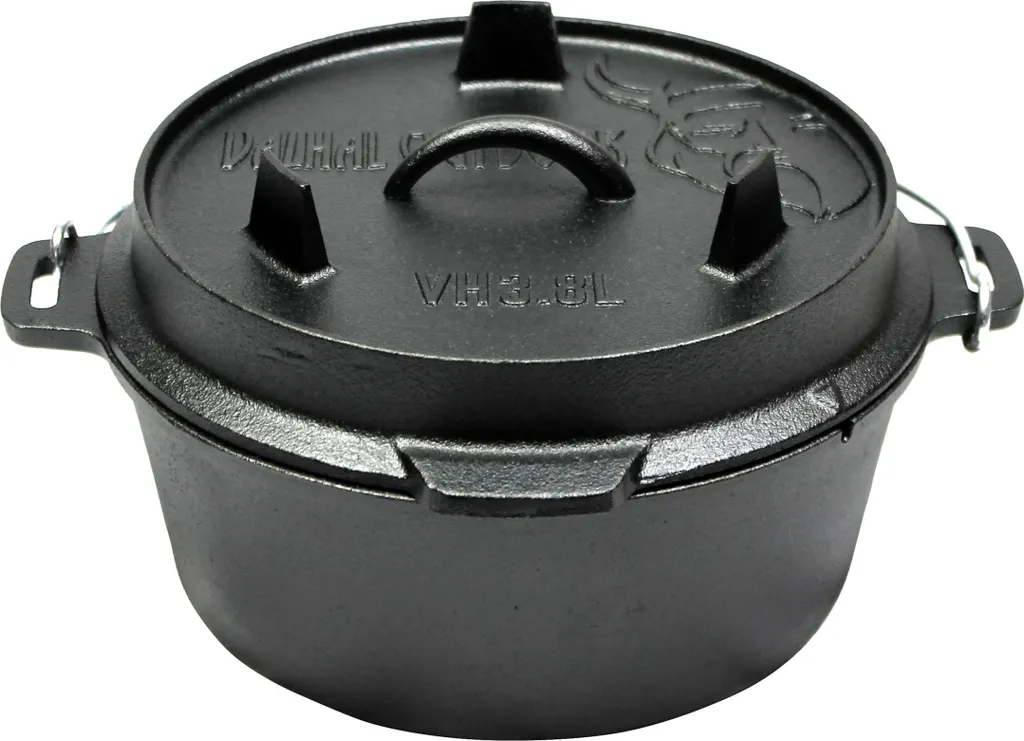Marmite fonte 3,8 L Valhal Dutch Oven fond plat pour induction et feu