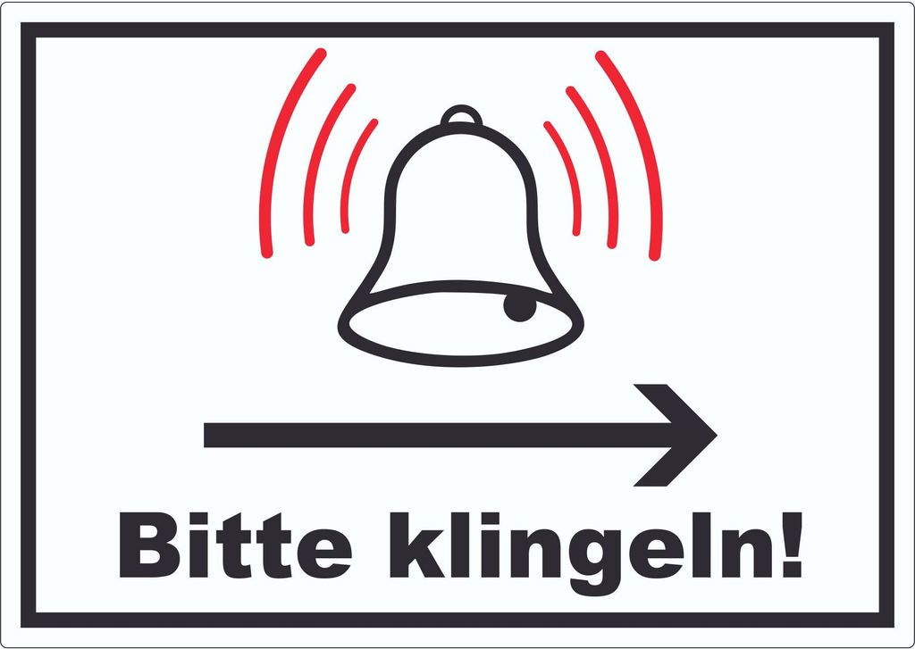 Bitte klingeln Pfeil rechts Aufkleber A4 (210x297mm)