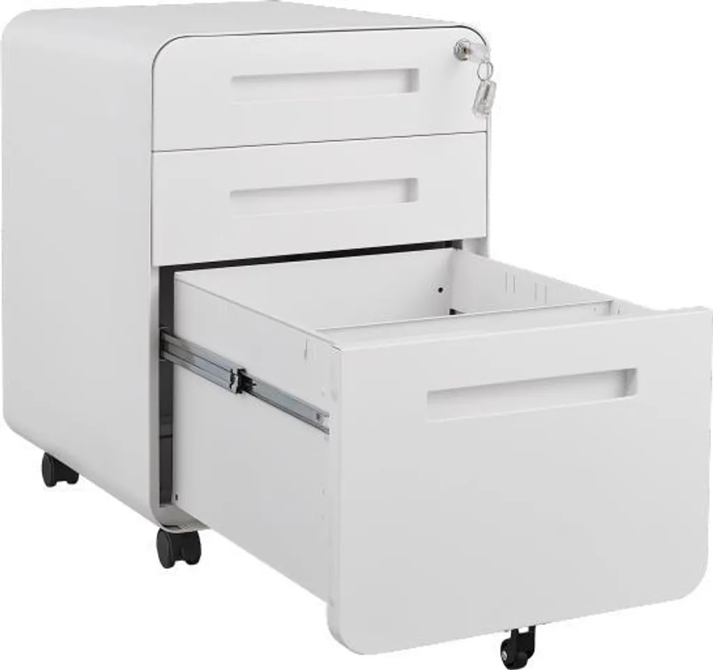 Caisson de bureau à roulettes avec 3 tiroirs de rangement blanc mat - 13