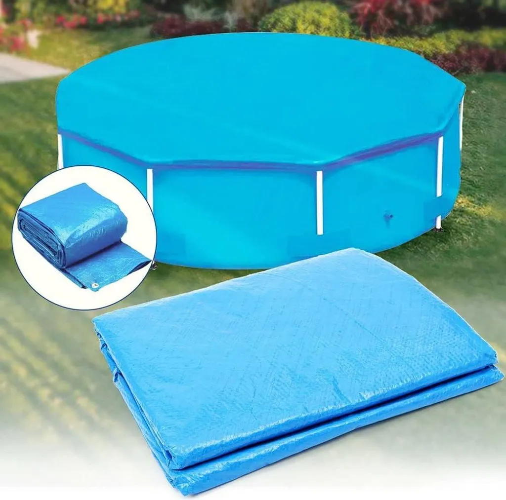 Bâche piscine ronde 305 cm imperméable et résistante avec sangles PE bleu