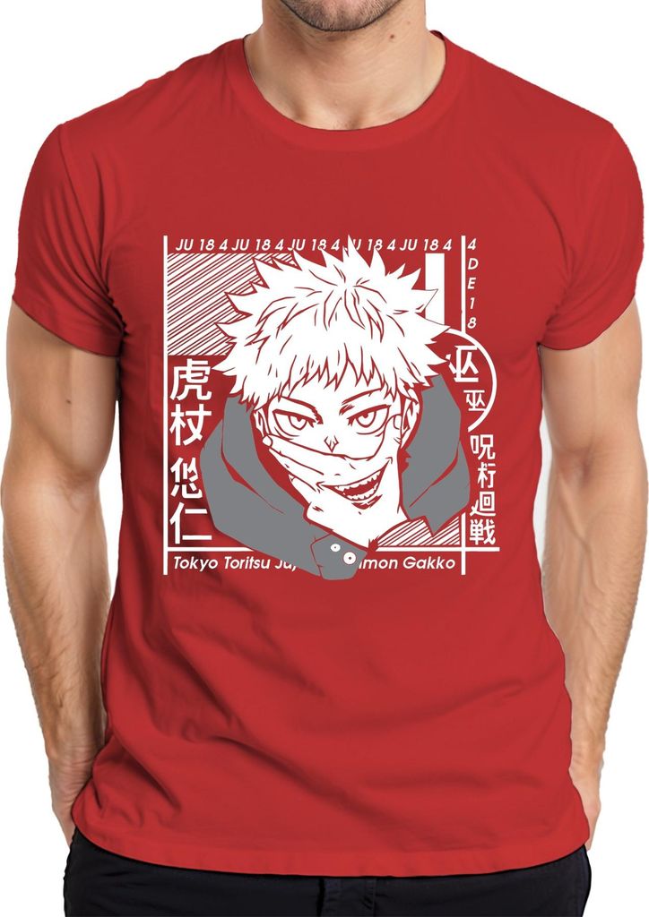 Jujutsu Kaisen Itadori Yuji Anime Manga Fan Geschenk Cosplay Herren T-Shirt, Rot, 3XL