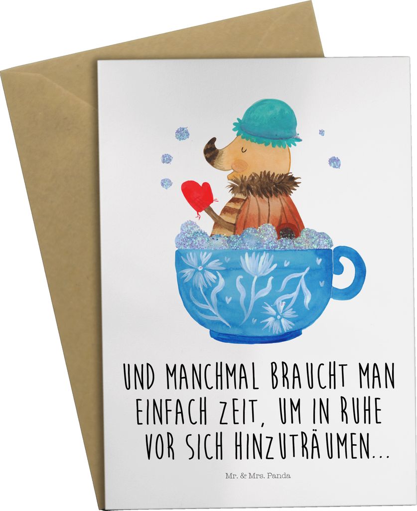Mr. & Mrs. Panda Glückwunschkarte Nachtfalter Schaumbad - Weiß - Geschenk, WC, einladungskarten, Träumen, Bad, Baden, Lustige Sprüche, hochzeit...