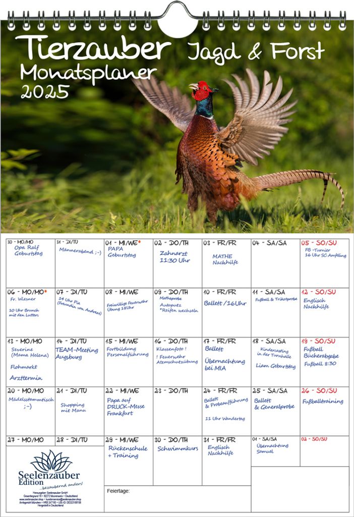 Tierzauber Jagd & Forst Planer DIN A3 Kalender für 2025 - Seelenzauber