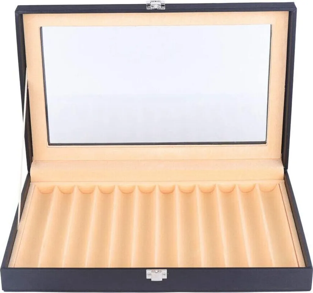 Boîte de rangement 12 stylos avec doublure douce et couvercle vitré