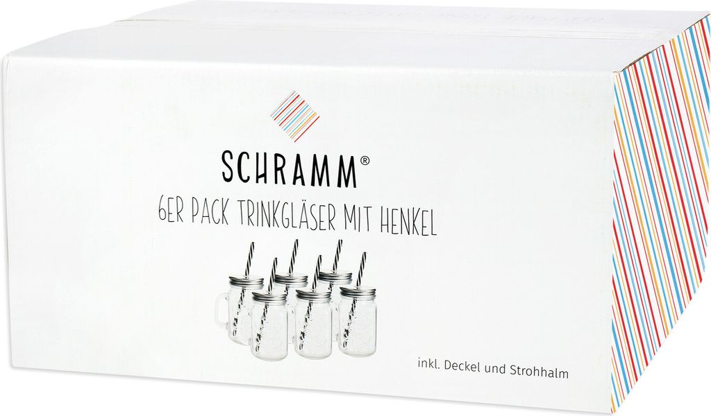 Schramm® 6 Stück Trinkgläser mit Deckel, Henkel und Mehrweg Produktbild 3