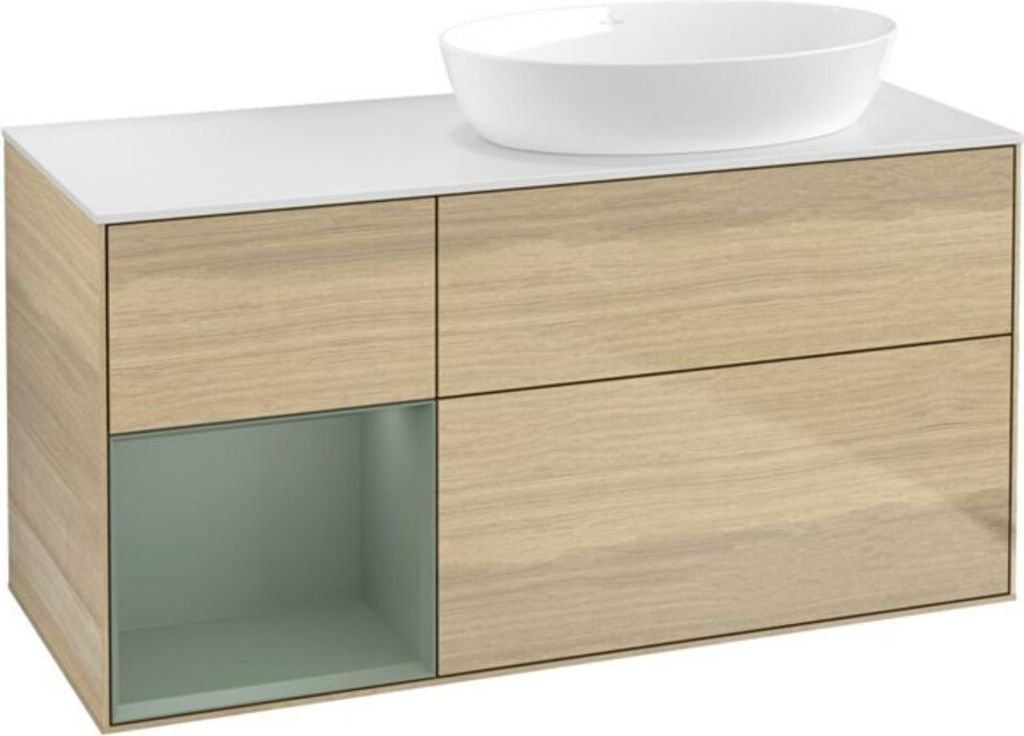 V&B Waschtischunterschrank Wandbeleuchtung Finion 120cm, Pl wh. m, Reg Oli. m Lac, Oa ven