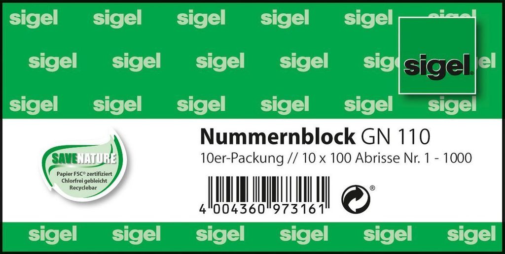 SIGEL GN110 Číslovací blok - 1-1000, 5 farieb, 105x50 mm, Obrázok produktu 