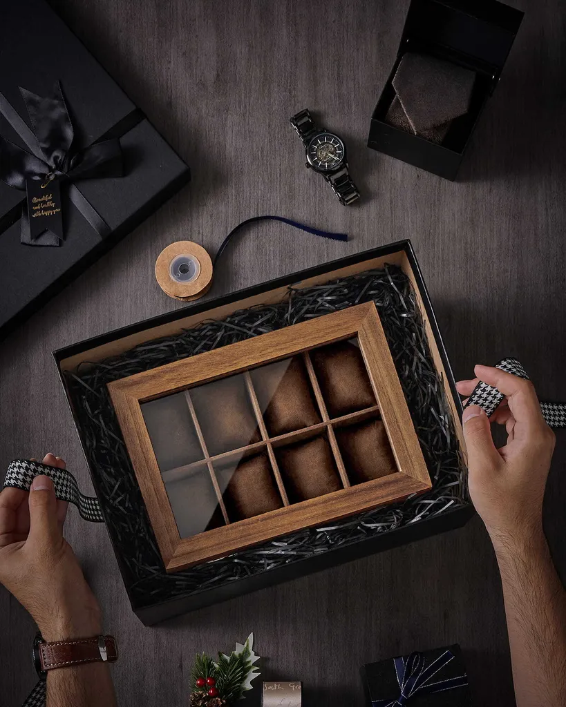 Coffret de rangement montres anti-rayures bois brun 8 emplacements - 9