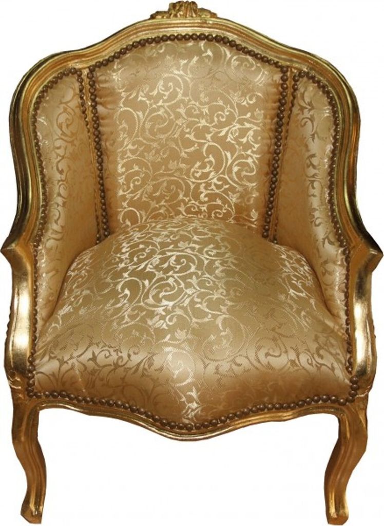 Casa Padrino Barock Damen Salon Sessel Gold Muster / Gold Mod2 - Luxus Antik Stil Wohnzimmer Möbel