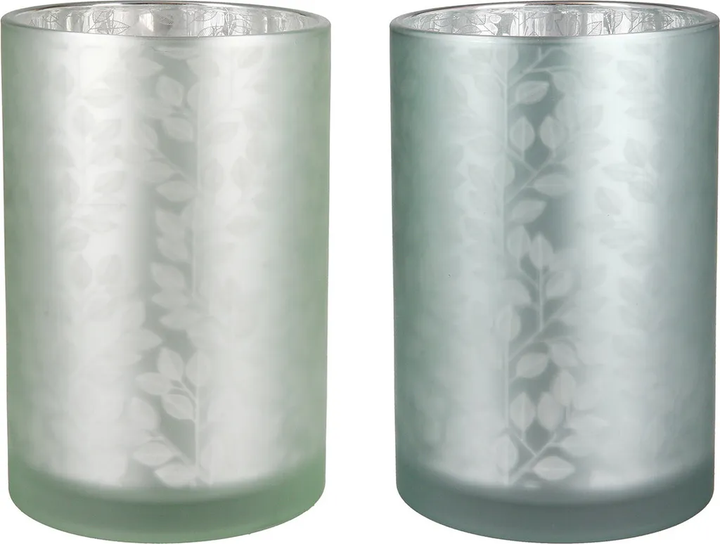 GILDE Set 2 Windlicht Vetro Foglie Verde 18cm - Decorazione Casa
