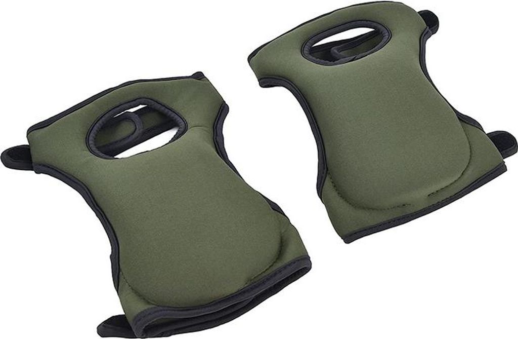 A pair of green knee pads on a white background.