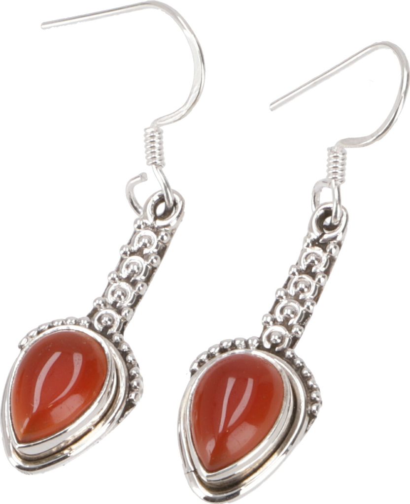 Verzierte Boho Silberohrringe, Indische Edelsteinohrringe - Karneol, Rot, SterlingSilber, Silberohrringe
