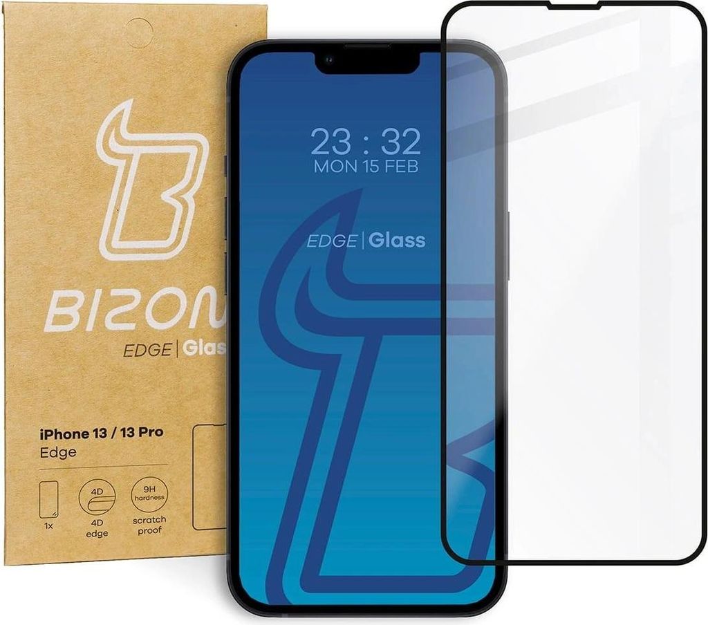 Bizon Glass Edge Panzerglas für iPhone 13 / 13 Pro, schwarz