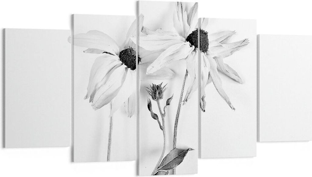 Bild auf Leinwand - Leinwandbild - 5 Teile - Verwelkt Blumen Monochrom - 160x85cm - Wand Bild - Wanddeko - Wandbilder - Leinwanddruck - Bilder - Wa...