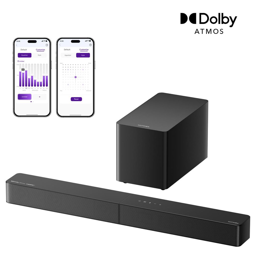 ULTIMEA 5.1 Dolby Atmos Soundbar, Heimkino-Soundsystem mit Subwoofer für TV, 300W Leistung, einstellbare Bassverstärkung, App-Steuerung, Bluetoot...