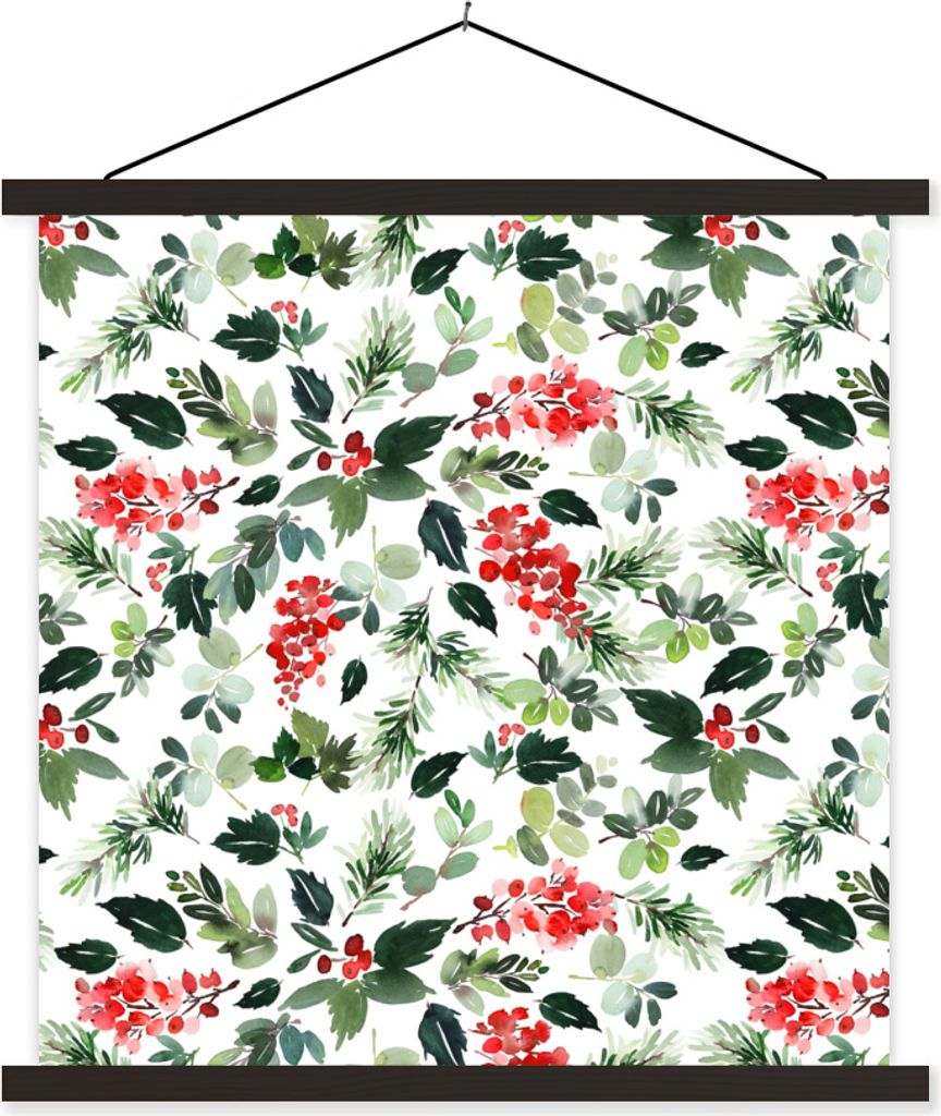MuchoWow Textilposter Aquarell - Beeren - Rot 120x120 cm mit schwarzem Rahmen - Aufhängungsset