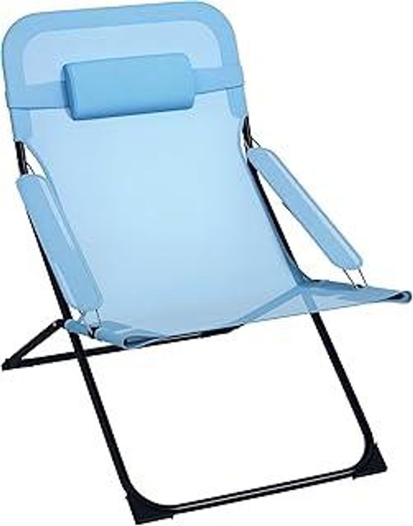 Outsunny Klappstuhl klappbarer Gartenstuhl mit Verstellbarer Rückenlehne Campingstuhl mit Kopfkissen bis 120 kg belastbar für Garten Balkon Mesh ...