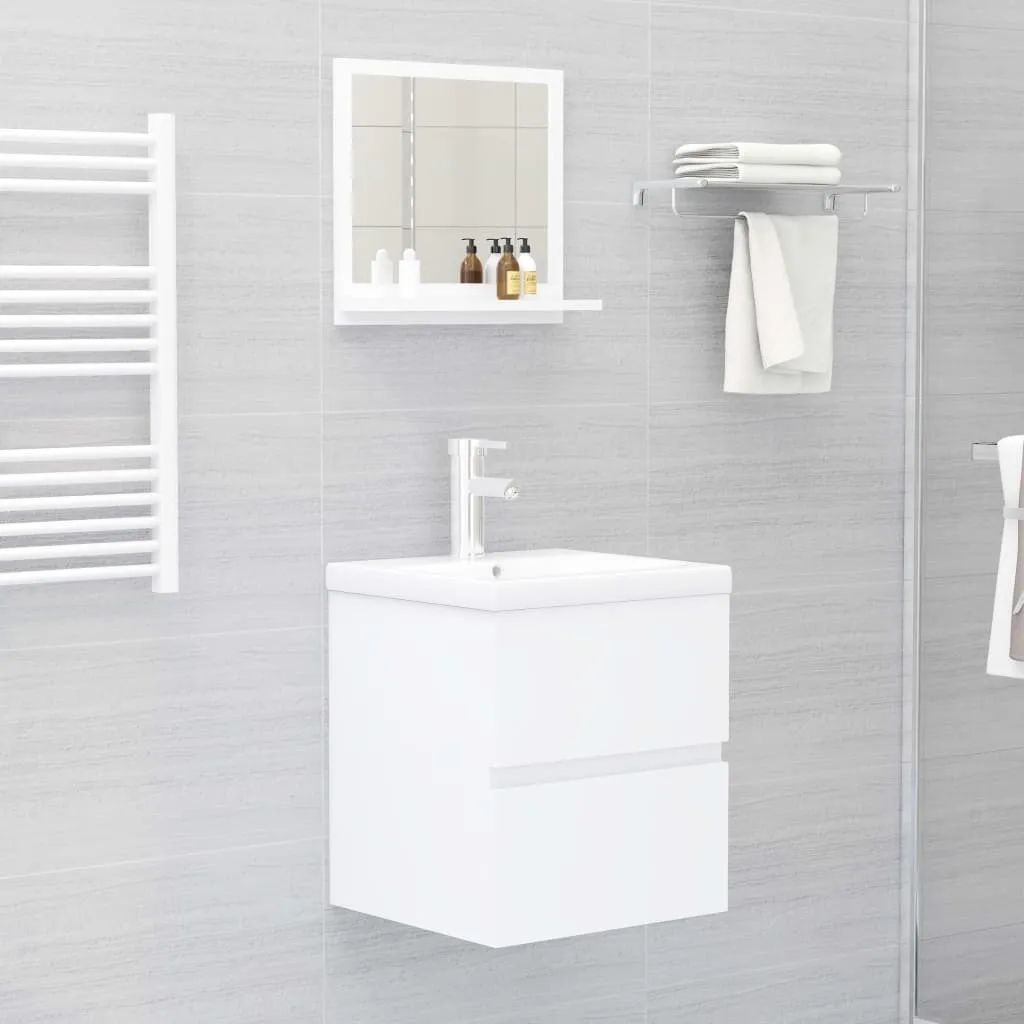 Specchiiera Bagno Legno Bianco 40x37 cm - Montaggio Facile con Shelf - 6