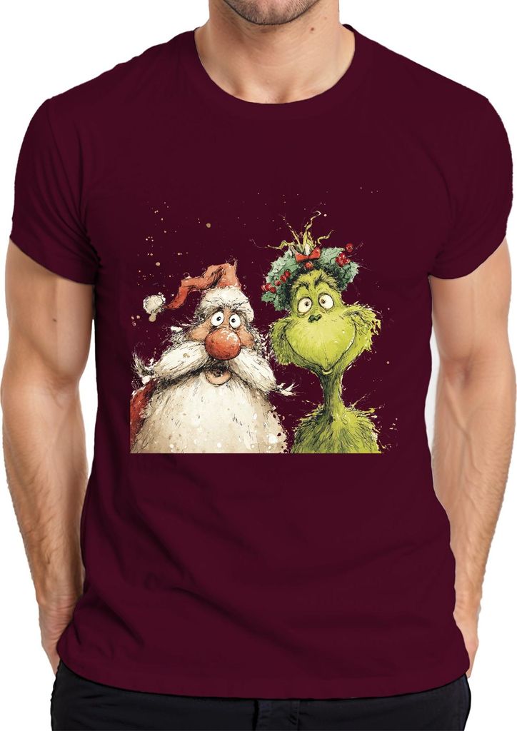 Grinch Weihnachtsmann lustig Weihnachten Geschenk grün Kranz Herren T-Shirt, Burgundy, 3XL