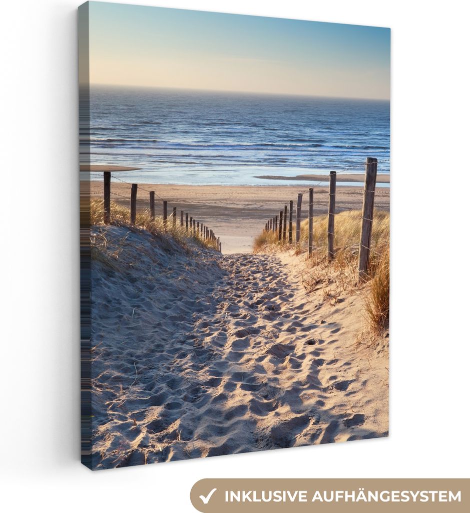 MuchoWow - Leinwandbilder - Sand - Strand - Düne - Meer - Sommer, Wandbild, Wanddeko Bilder Wohnzimmer, 30x40 cm