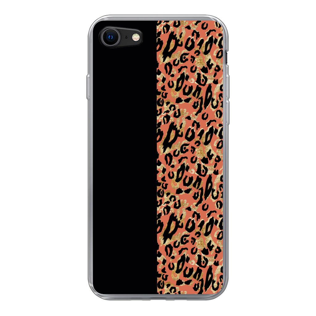MuchoWow Handyhülle Schutzhülle Hülle für iPhone SE 2020 Pantherdruck - Gold - Schwarz Silikon Softcase Handy Hülle - Kartenbesitzer
