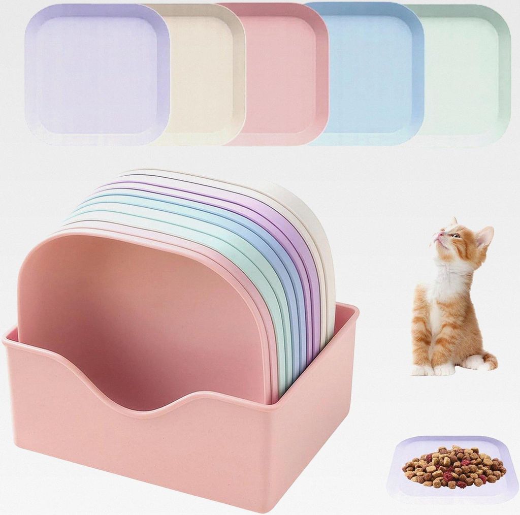 10 Stück Katzennäpfe, Futternapf Katze mit Ständer, Katzenschüssel für Trocken- und Nassfutter, Katzennapf Set für Mehrkatzenhaushalte, Bunte...