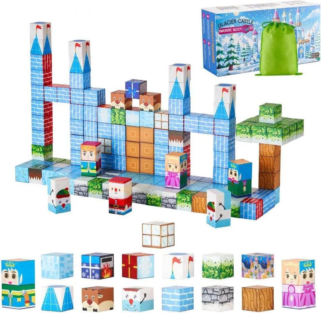 Magnetische Bausteine 150 Stk. - Gletscherburg-Set - STEM Montessori Block-Set - Bildungsspielzeug - Konstruktionsset