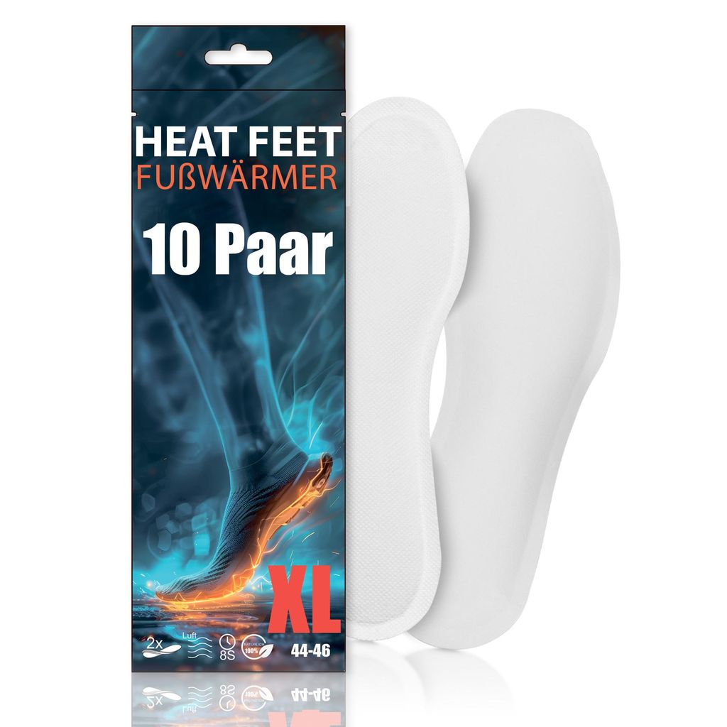 10 Paar HEAT FEET Wärmesohlen, Heizsohlen Einlagen, Fußwärmer, warme Einlegesohlen, 8h Wärme, Größe 44–46, für Winter & Outdoor