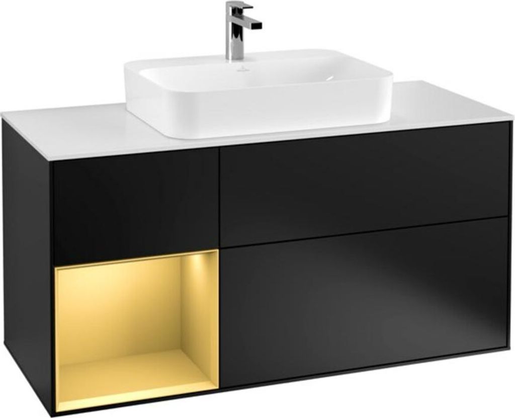 V&B Waschtischunterschrank Finion 120cm, Pl wh. m, Reg li gol m, bla m Lac