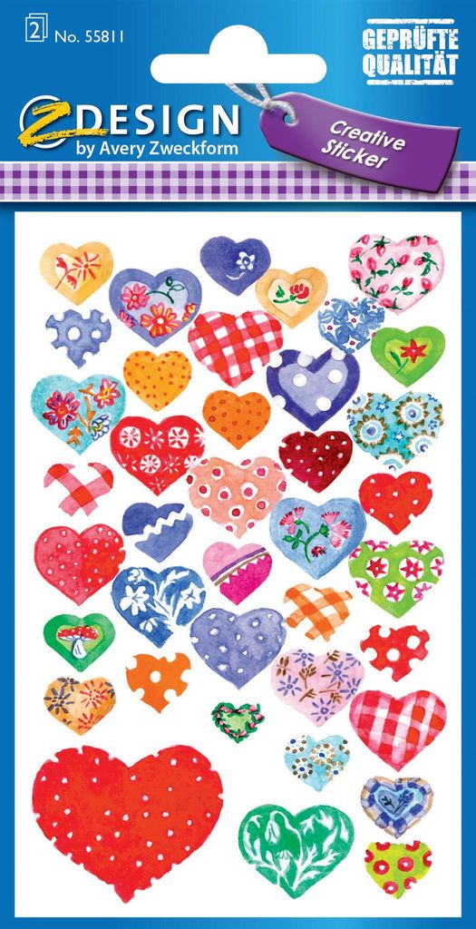 AVERY Zweckform ZDesign CREATIVE Sticker "Herzen" 2 Blatt à 39 Sticker