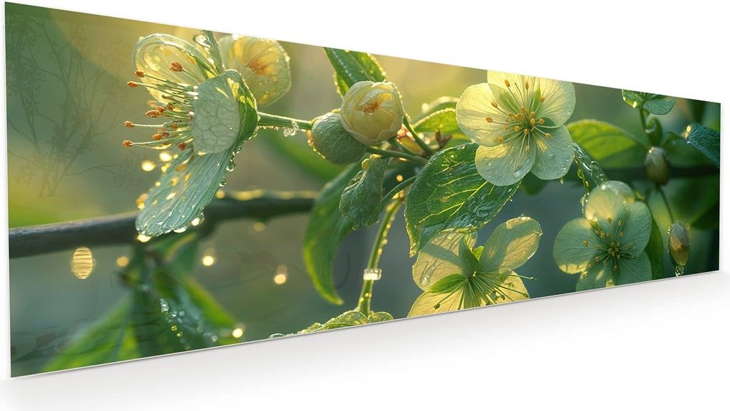 Glasbild 120x40cm in XXL für Wohnzimmer, Schlafzimmer Motiv Blühende Knospen