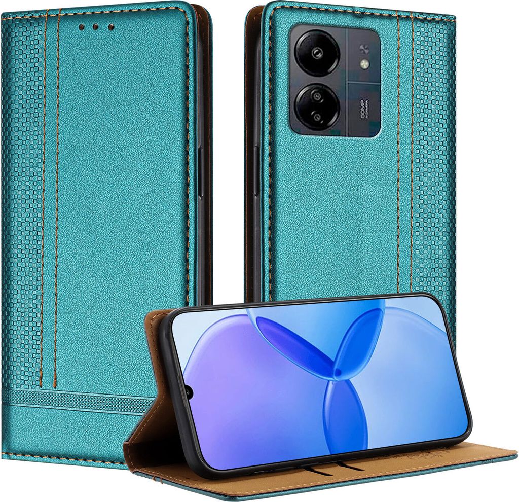 Handyhülle für Xiaomi Poco C65/Poco M6 5G/Redmi 13C Leder Flip Klappbare Schutzhülle mit Standfunktion Grün