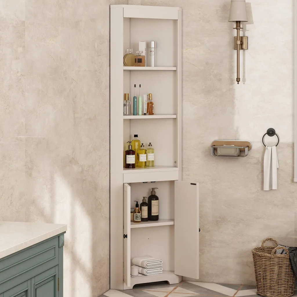 Merax Armoire Haute de Salle de Bain Blanche d'Angle Gain de Place