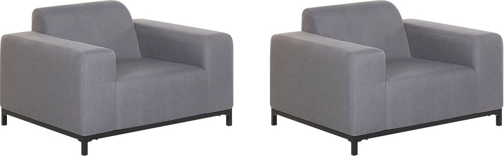 BELIANI Sessel Grau / Schwarzes Gestell Polsterbezug Indoor & Outdoor Wohnzimmer Salon Balkon Terrasse