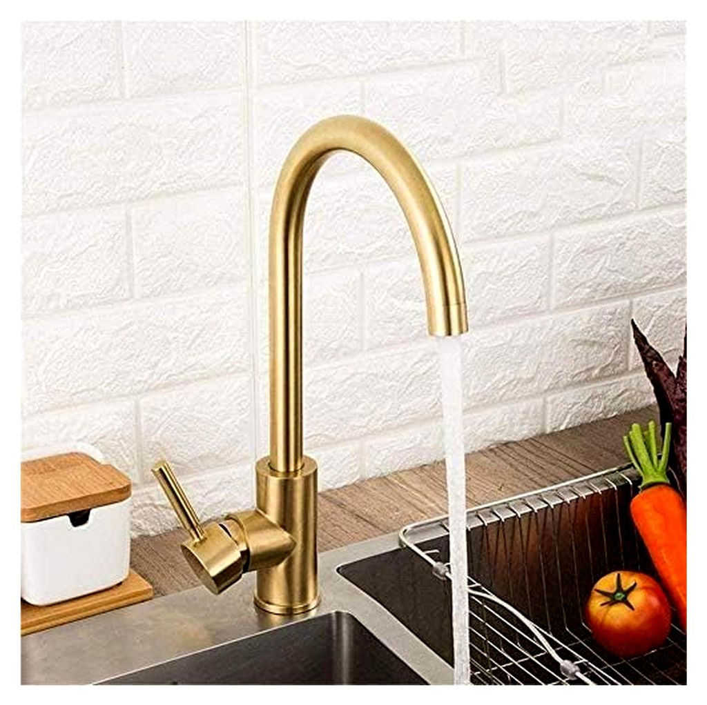 Küchenarmaturen, gebürstetes Gold, Küchen-Mischbatterie, Edelstahl-Wasserhähne, Deckmontage, Wasserfall-Waschbecken-Wasserhahn