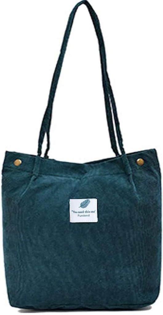 MODFU Damen Cord Shopper Tasche in Braun, Große Umhängetasche, Schultertasche, Handtasche, Tragetasche - Dunkelgrün