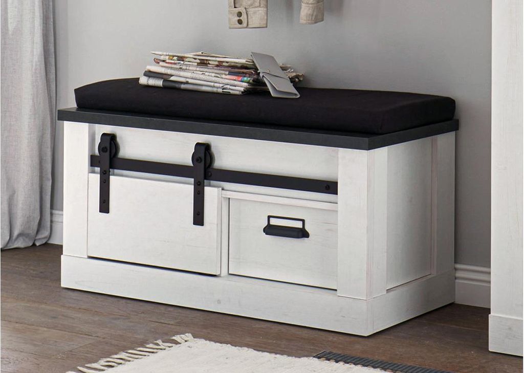 Bank Sherwood 79 Pinie weiß und anthrazit mit Sitzkissen 93 cm