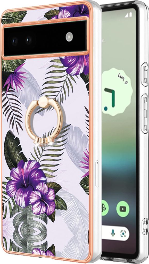 Hülle für Google Pixel 6A Muster TPU Silikon Stoßdämpfer Bumper Schutzhülle mit Ring Ständer Lila