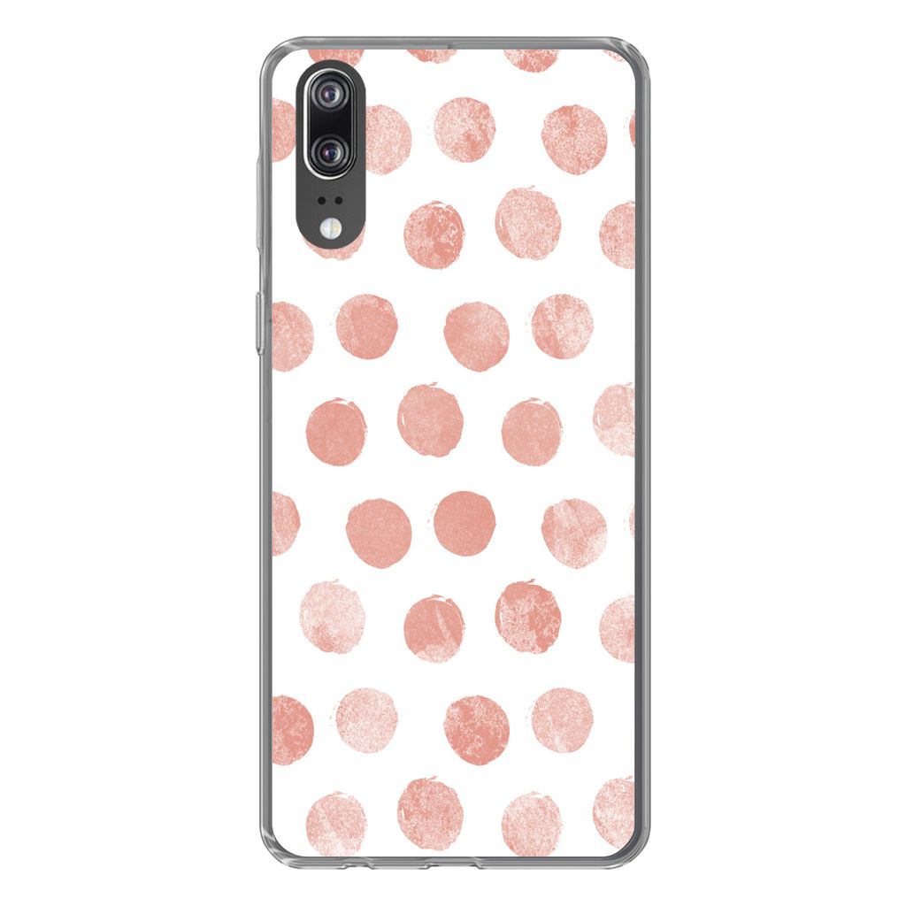 MuchoWow Handyhülle Schutzhülle Hülle für Huawei P20 Polka dots - Rosa - Weiß Silikon Softcase Handy Hülle - Hardcover