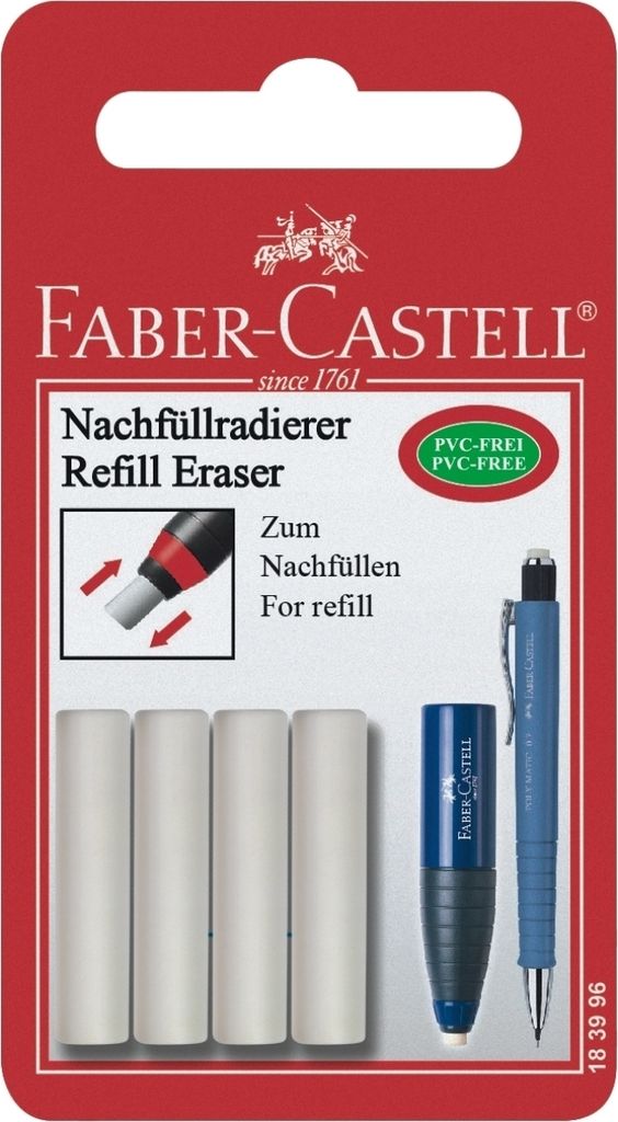 Ersatzradierer Eraser Pen Kunststoff 4 Stück auf Blisterkarte Packung mit 5 Stück
