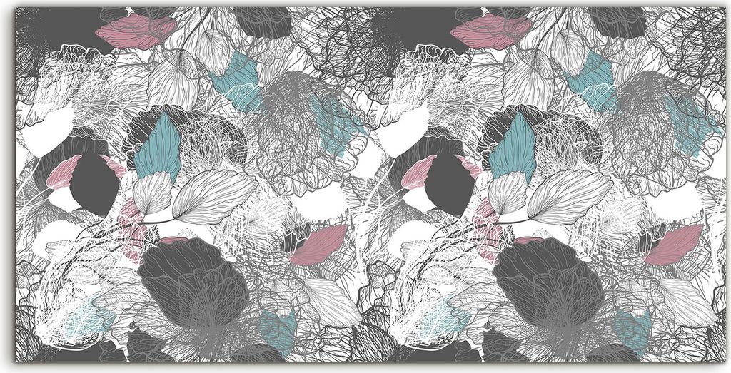 Coloray Spritzschutz aus Glas 140x70 Wandkunst Küchenrückwand Deko Abstrakte Floral grau blau weiß