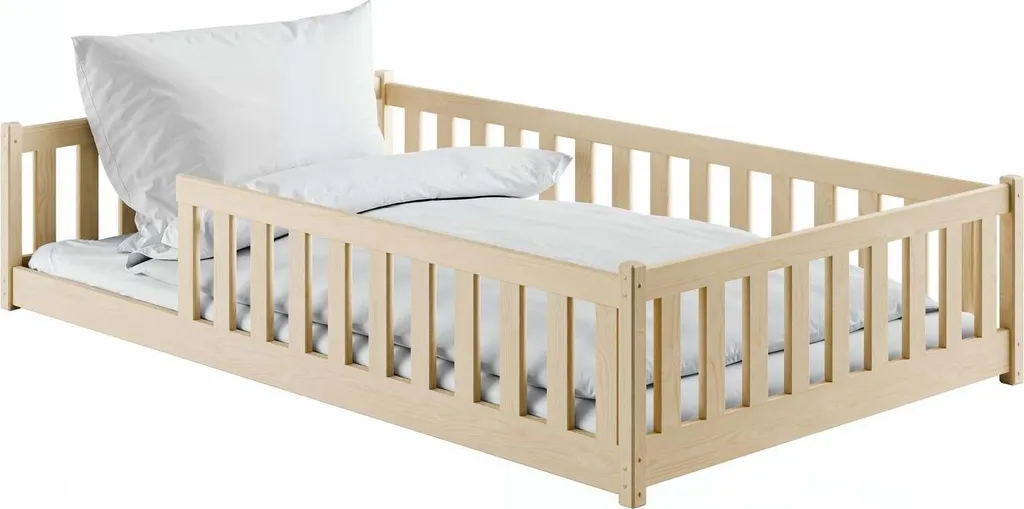 Lit enfant 120x200cm en pin massif beige Otis Pine au design minimaliste