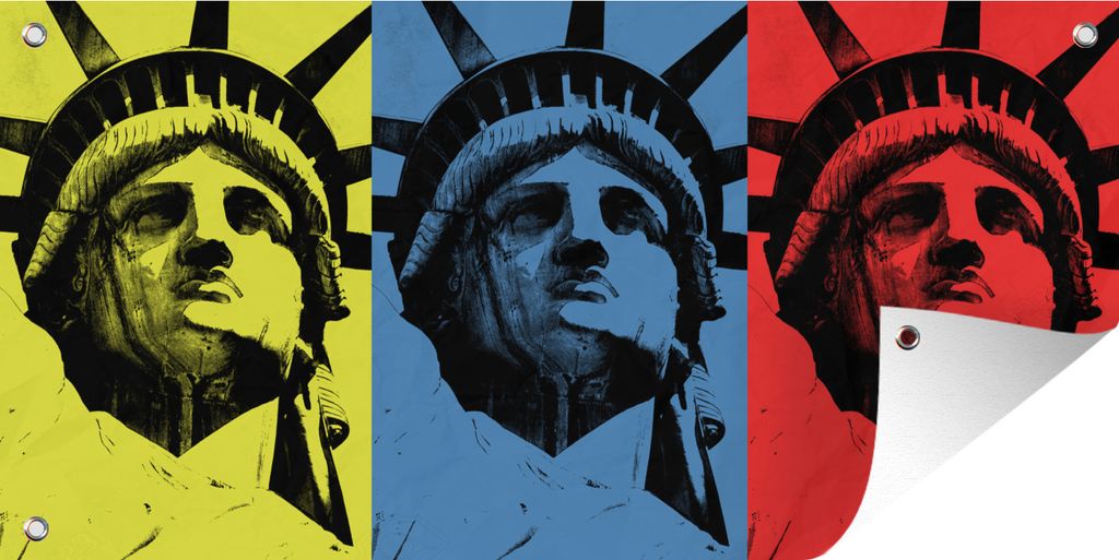 MuchoWow 160x80 cm Outdoor-Poster Gartendeko Sichtschutz Garten Poster für den Garten Freiheitsstatue im Warhol-Stil