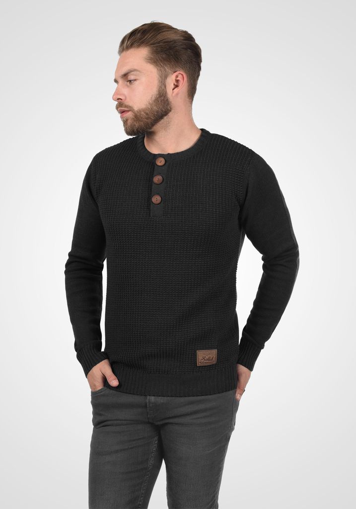 SOLID SDTerrance Herren Strickpullover Feinstrick Pullover mit Grandad Ausschnitt Baumwollmischung Regular fit